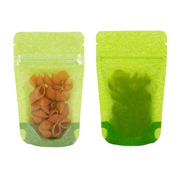 Standbodenbeutel Reispapier Transparent/Grün 8x5x13cm | 28 Gramm (100 Stück) [ZBGR1GRC]