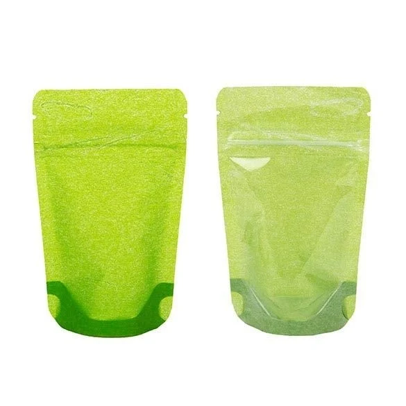 Standbodenbeutel Reispapier Transparent/Grün 8x5x13cm | 28 Gramm (100 Stück) [ZBGR1GRC]