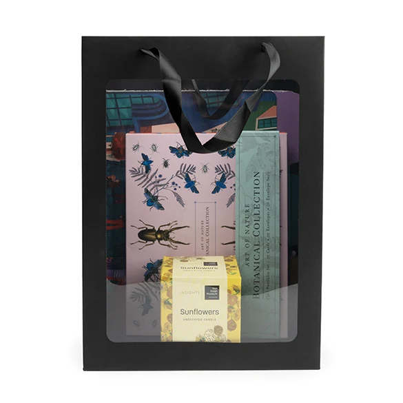 Geschenkbeutel Schwarz mit Sichtfenster 24,9x15,2x35,1 cm (10 Stück) [GMBW3B]