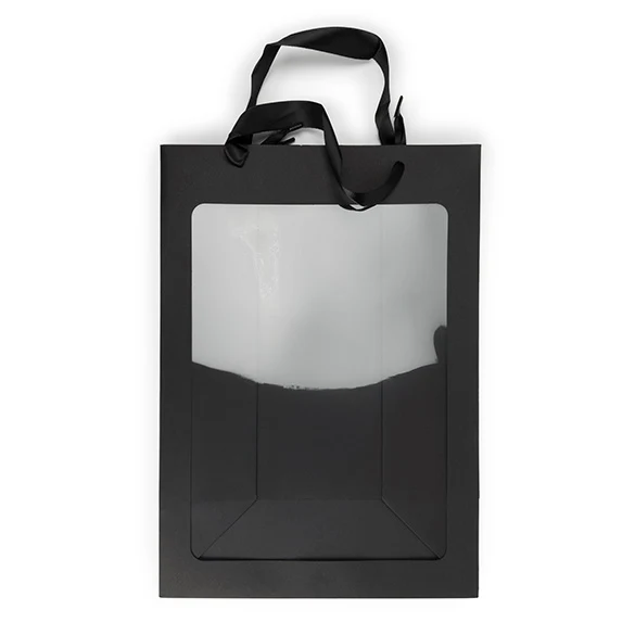 Geschenkbeutel Schwarz mit Sichtfenster 24,9x15,2x35,1 cm (10 Stück) [GMBW3B]