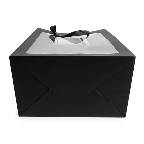 Geschenkbeutel Schwarz mit Sichtfenster 24,9x15,2x35,1 cm (10 Stück) [GMBW3B]