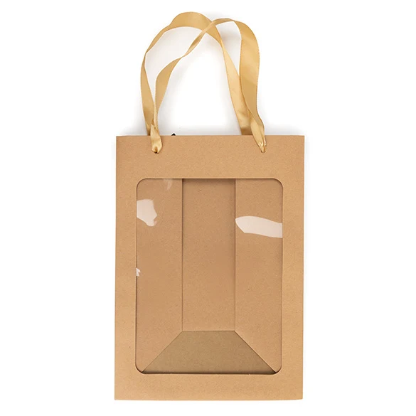 Geschenkbeutel Kraft mit Sichtfenster 17,8x12,7x24,9 cm (10 Stück) [GMBW2K]