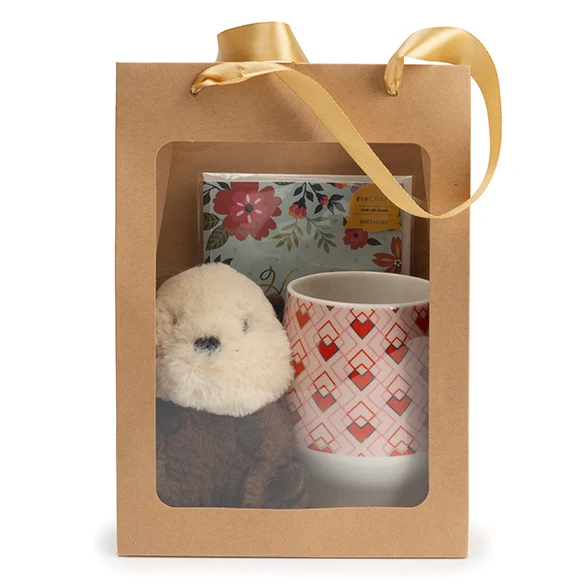 Geschenkbeutel Kraft mit Sichtfenster 17,8x12,7x24,9 cm (10 Stück) [GMBW2K]