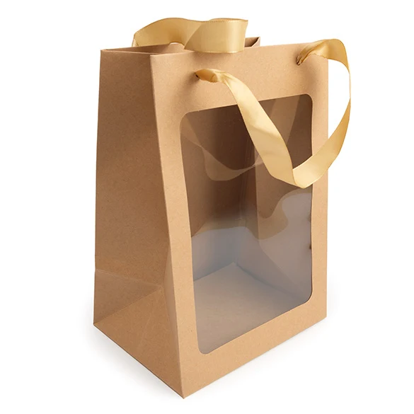 Geschenkbeutel Kraft mit Sichtfenster 17,8x12,7x24,9 cm (10 Stück) [GMBW2K]