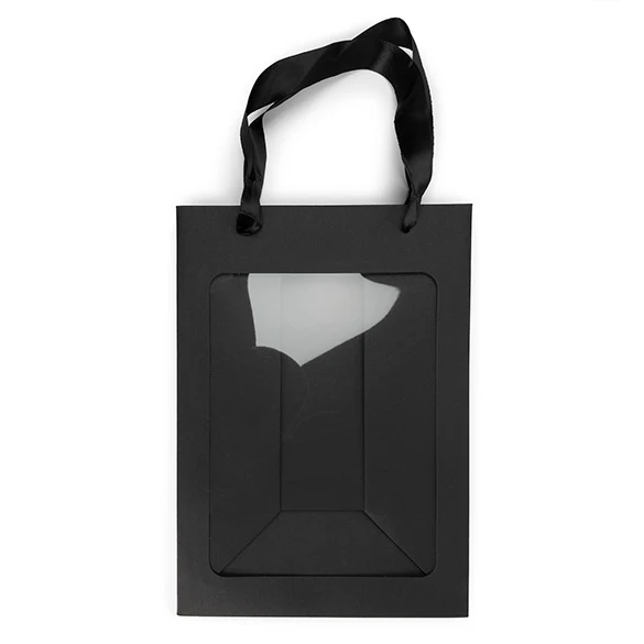 Geschenkbeutel Schwarz mit Sichtfenster 17,8x12,7x24,9 cm (10 Stück) [GMBW2B]