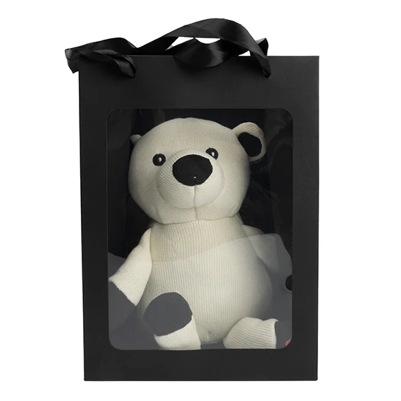 Geschenkbeutel Schwarz mit Sichtfenster 17,8x12,7x24,9 cm (10 Stück) [GMBW2B]