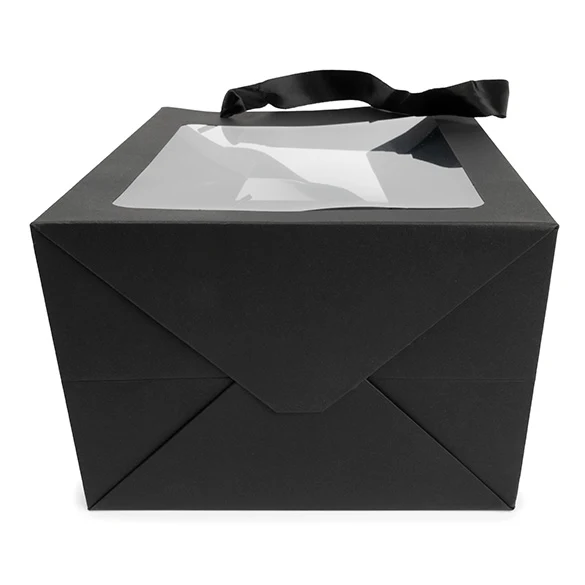 Geschenkbeutel Schwarz mit Sichtfenster 17,8x12,7x24,9 cm (10 Stück) [GMBW2B]