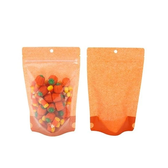Standbodenbeutel Reispapier Transparent/Orange 13x7.9x20.6cm | 110 Gramm (100 Stück) [ZBGR3HO]
