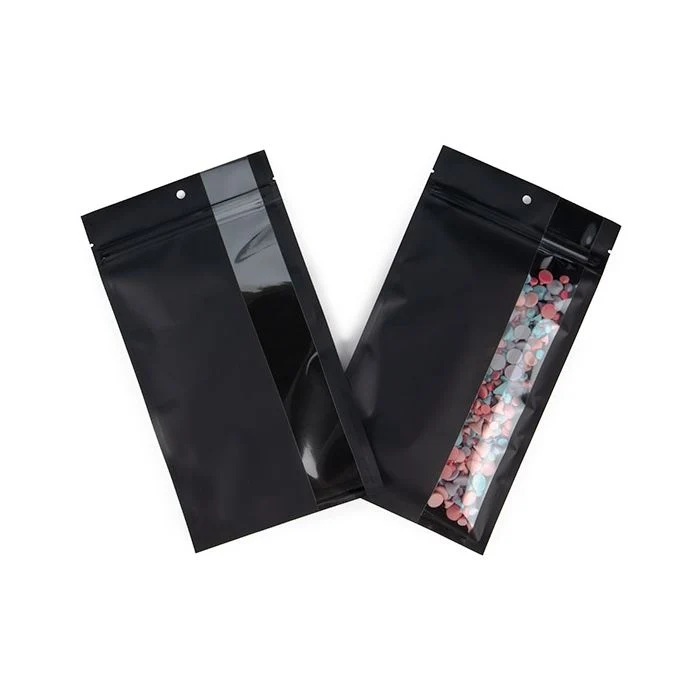 Druckverschlussbeutel Schwarz mit vertikalem Fenster 12,7x20,8 cm (100 Stück) [HZBV6MB]