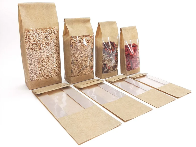 Blockbodenbeutel braun Kraftlook 60my+Fenster 10+6x28cm (100 Stk) [DV-D299882]