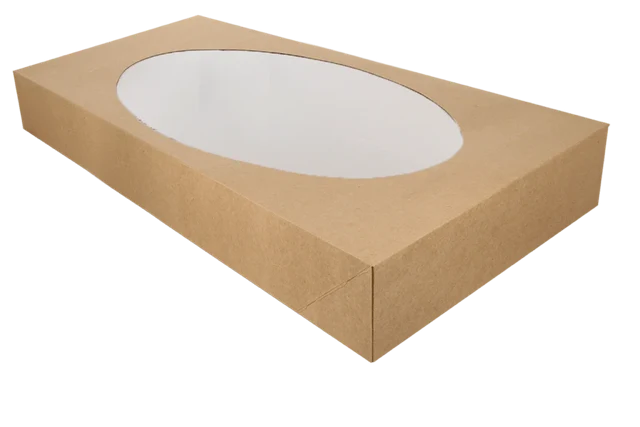 Catering-Boxen kraft 56x38x8cm mit ovalem Fenster (50 Stück) [TK-9987701]