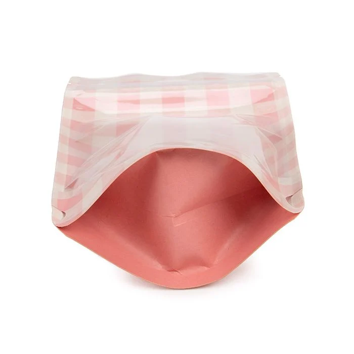 Standbodenbeutel Transparent/Rosa Pastell Kariert 13x7,9x20,6 cm (25 Stück) [ZBGSW3PP]