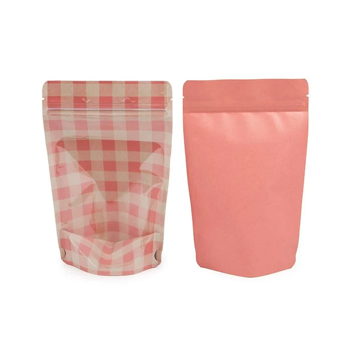 Standbodenbeutel Transparent/Rosa Pastell Kariert 13x7,9x20,6 cm (25 Stück) [ZBGSW3PP]