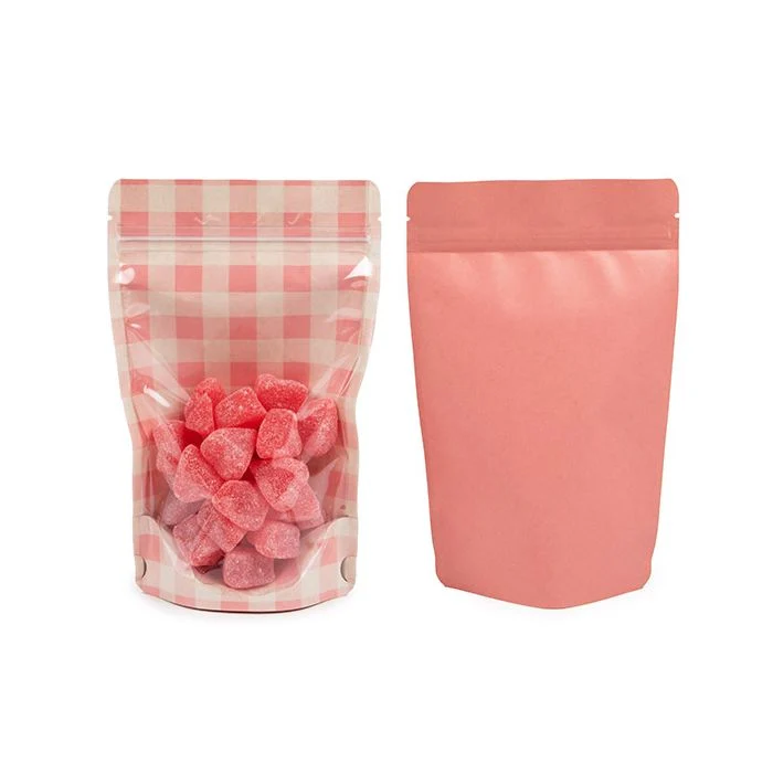 Standbodenbeutel Transparent/Rosa Pastell Kariert 13x7,9x20,6 cm (25 Stück) [ZBGSW3PP]