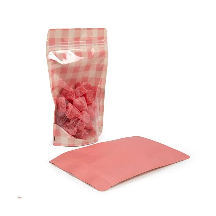 Standbodenbeutel Transparent/Rosa Pastell Kariert 13x7,9x20,6 cm (25 Stück) [ZBGSW3PP]