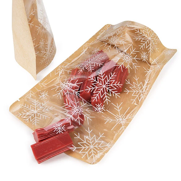Standbodenbeutel Kraft Transparent/Eiskristalldruck 13x7,9x20,6 cm (25 Stück) [ZBGSW3KS]