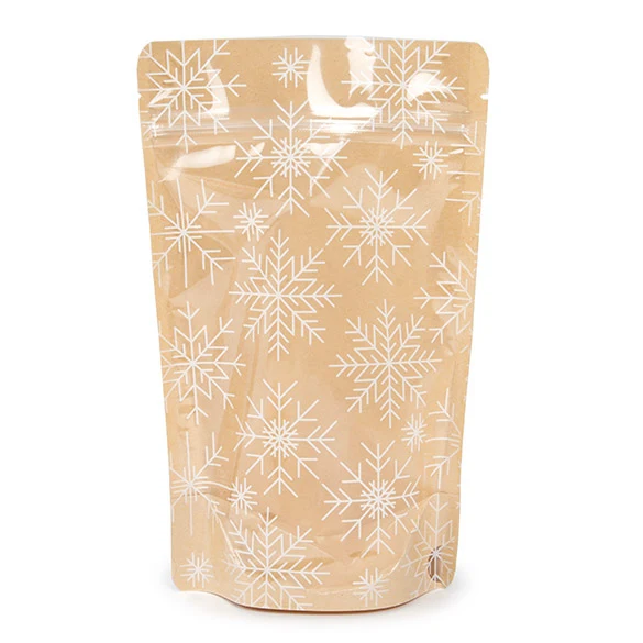 Standbodenbeutel Kraft Transparent/Eiskristalldruck 13x7,9x20,6 cm (25 Stück) [ZBGSW3KS]