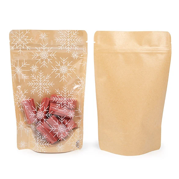 Standbodenbeutel Kraft Transparent/Eiskristalldruck 13x7,9x20,6 cm (25 Stück) [ZBGSW3KS]