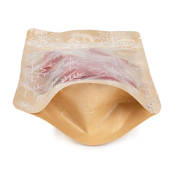 Standbodenbeutel Kraft Transparent/Eiskristalldruck 13x7,9x20,6 cm (25 Stück) [ZBGSW3KS]