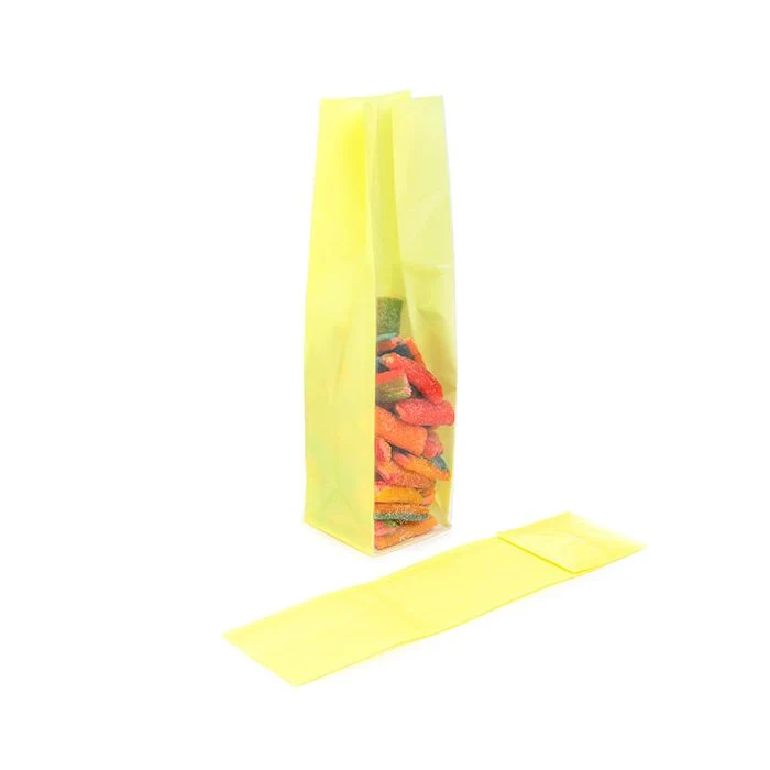 Blockbodenbeutel Neongelb 5,1x5,1x21 cm mit Bodenblatt (100 Stück) [FGPB11NY]