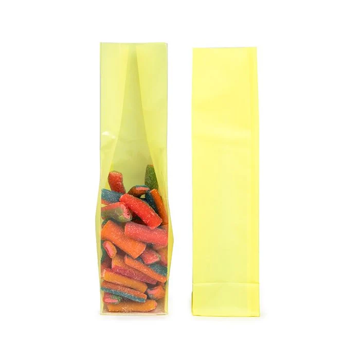 Blockbodenbeutel Neongelb 5,1x5,1x21 cm mit Bodenblatt (100 Stück) [FGPB11NY]