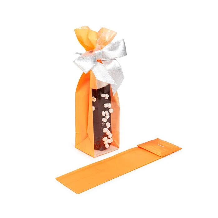 Blockbodenbeutel Neon Orange 5,1x5,1x21 cm mit Bodenblatt (100 Stück) [FGPB11NO]