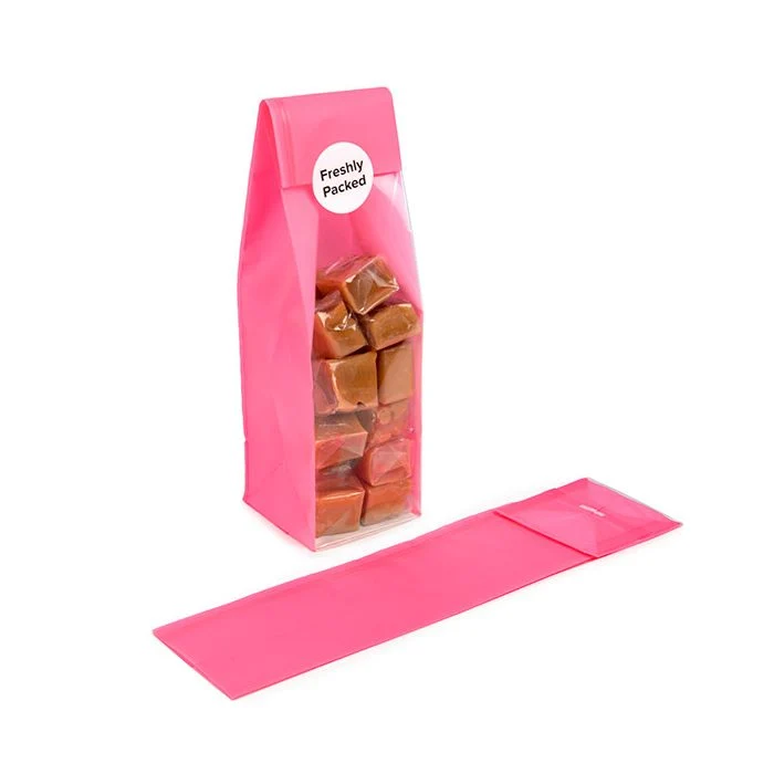 Blockbodenbeutel Neon-Rosa 5,1x5,1x21 cm mit Bodenblatt (100 Stück) [FGPB11NK]