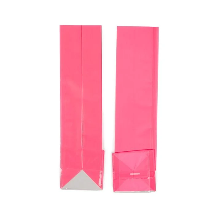 Blockbodenbeutel Neon-Rosa 5,1x5,1x21 cm mit Bodenblatt (100 Stück) [FGPB11NK]