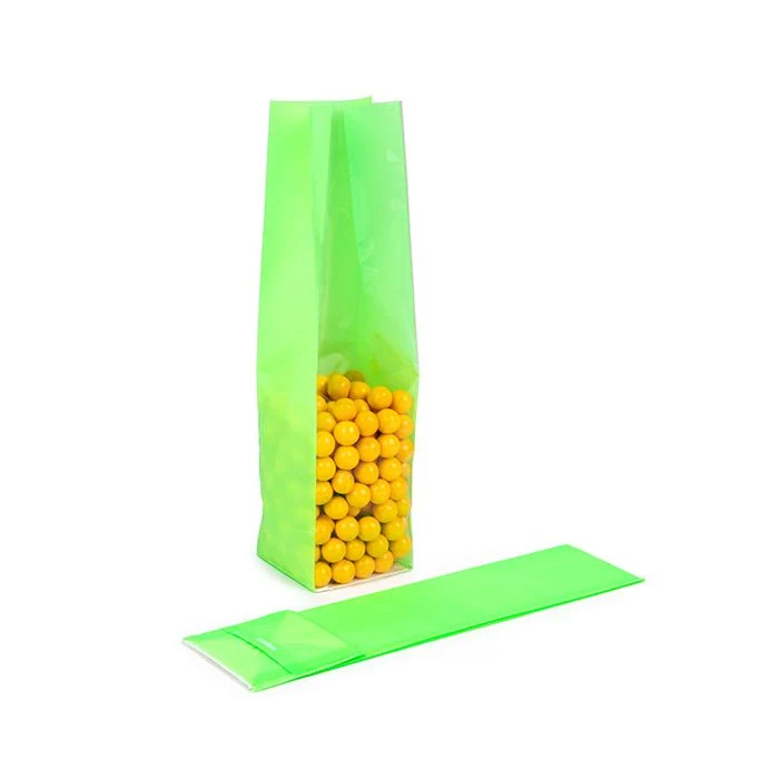 Blockbodenbeutel Neongrün 5,1x5,1x21 cm mit Bodenblatt (100 Stück) [FGPB11NG]