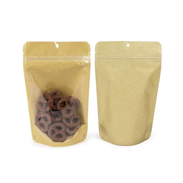 Standbodenbeutel Transparant/Glitter Gold 13x7,9x20,6 cm (100 Stück) [ZBG3GLG]