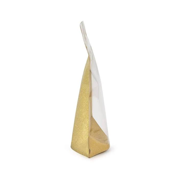 Standbodenbeutel Transparant/Glitter Gold 13x7,9x20,6 cm (100 Stück) [ZBG3GLG]