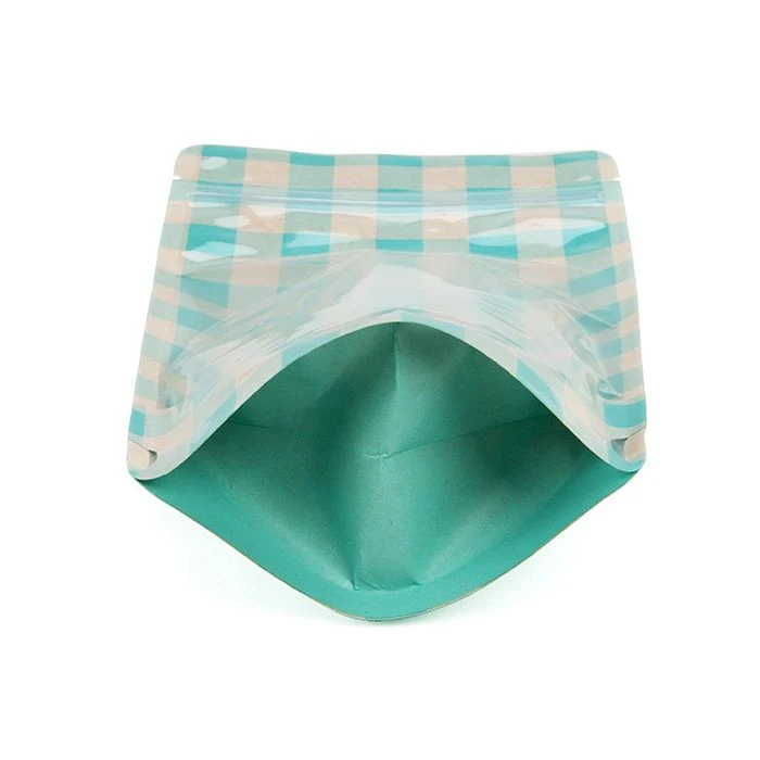 Standbodenbeutel Transparent/Blau pastellfarben kariert 13x7,9x20,6 cm (25 Stück) [ZBGSW3BLP]