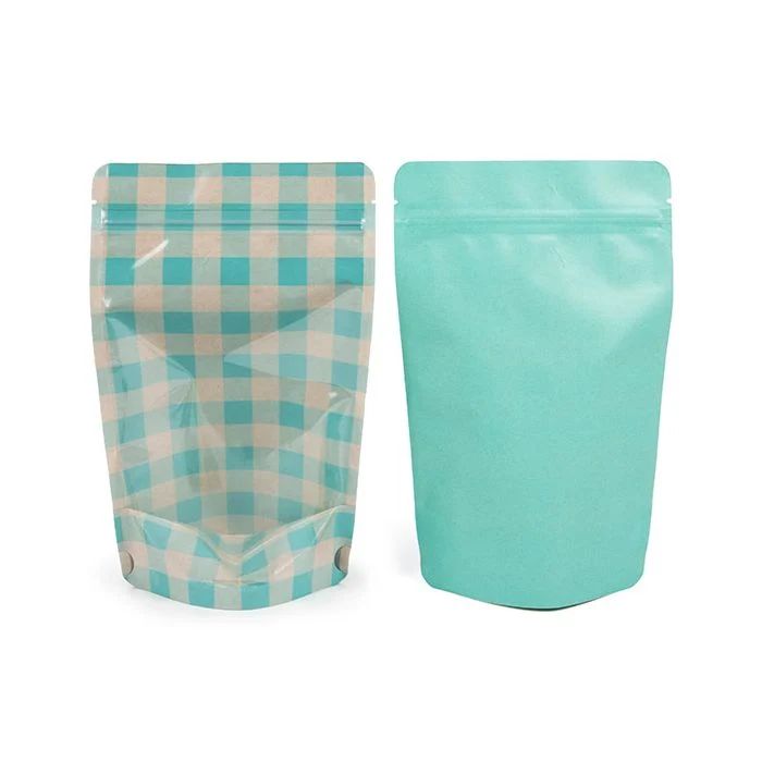 Standbodenbeutel Transparent/Blau pastellfarben kariert 13x7,9x20,6 cm (25 Stück) [ZBGSW3BLP]