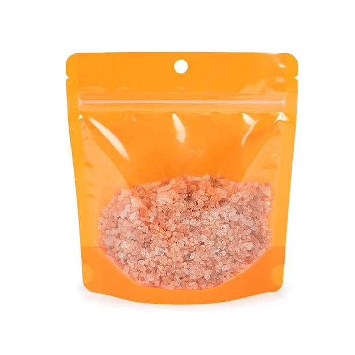 Standbodenbeutel Transparent/Neon Orange 15,9x6,4x14,6 cm mit Aufhängeloch (100 Stück) [ZBGNSHZOR]