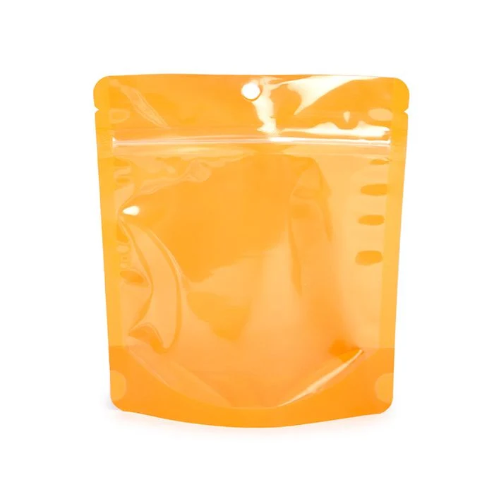 Standbodenbeutel Transparent/Neon Orange 15,9x6,4x14,6 cm mit Aufhängeloch (100 Stück) [ZBGNSHZOR]