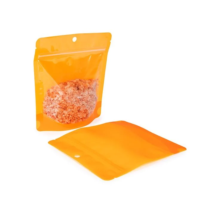 Standbodenbeutel Transparent/Neon Orange 15,9x6,4x14,6 cm mit Aufhängeloch (100 Stück) [ZBGNSHZOR]