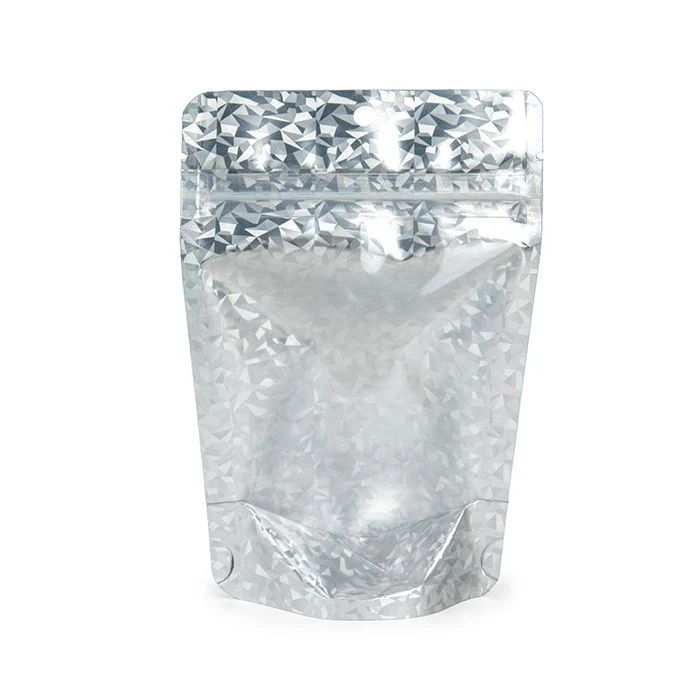 Standbodenbeutel Transparentes/Holografisches Eis 10,2x6x15,2 cm mit Aufhängeloch (25 Stück) [ZBGHI2C]