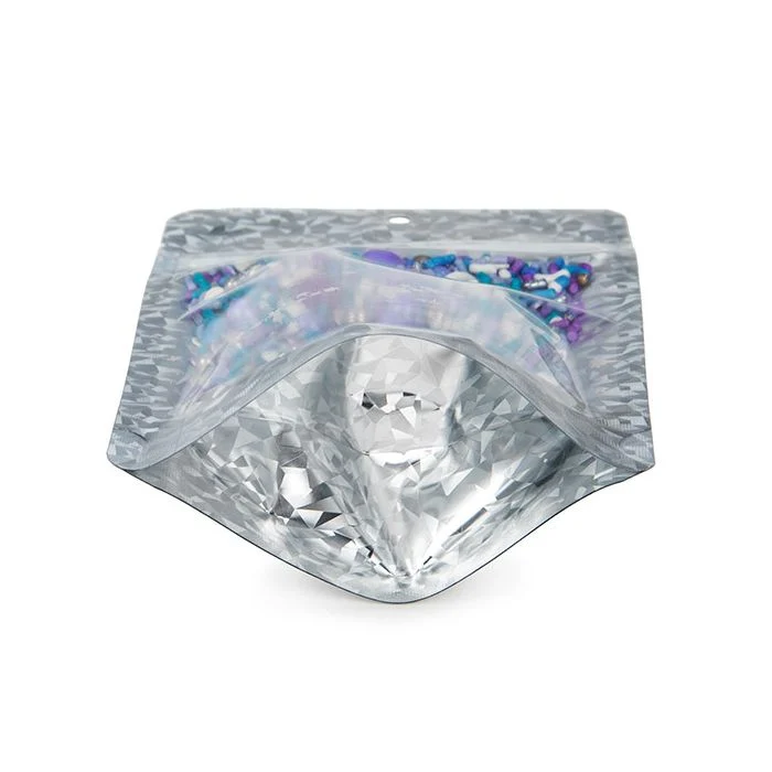 Standbodenbeutel Transparentes/Holografisches Eis 10,2x6x15,2 cm mit Aufhängeloch (25 Stück) [ZBGHI2C]