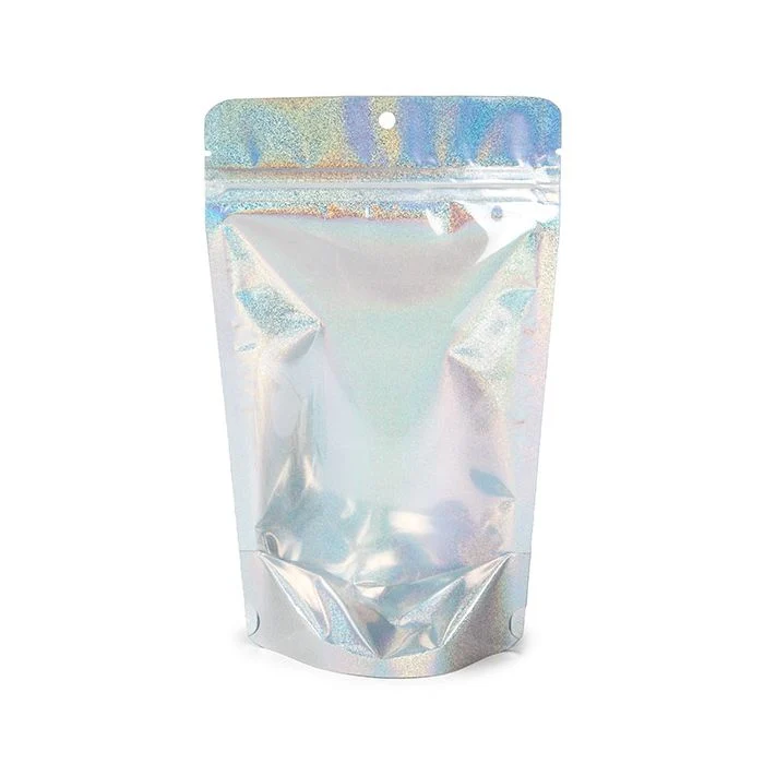 Standbodenbeutel Transparentes/holografisches Glitter 13x7,9x20,6 cm mit Aufhängeloch (25 Stück) [ZBGHG3C]