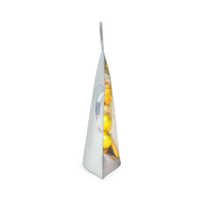 Standbodenbeutel Transparentes/holografisches Glitter 13x7,9x20,6 cm mit Aufhängeloch (25 Stück) [ZBGHG3C]