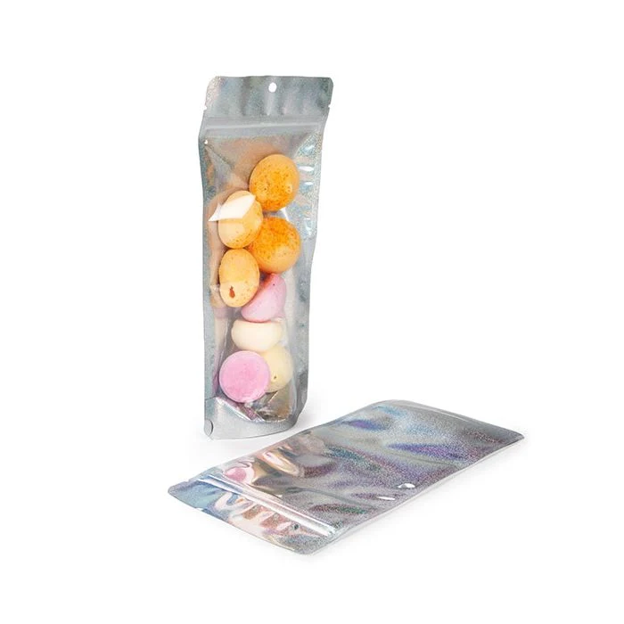 Standbodenbeutel Transparentes/holografisches Glitter 10,8x6x23,8 cm mit Aufhängeloch (25 Stück) [ZBGHG1NC]