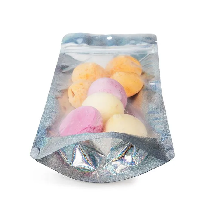 Standbodenbeutel Transparentes/holografisches Glitter 10,8x6x23,8 cm mit Aufhängeloch (25 Stück) [ZBGHG1NC]