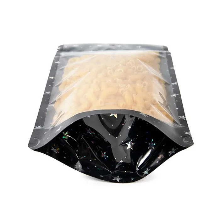 Standbodenbeutel Transparent/Schwarze holografische Sterne 10,8x6x23,8 cm mit Aufhängeloch (25 Stück) [ZBGHB1NC]