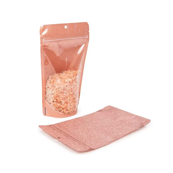 Standbodenbeutel Transparent/Glitter Rose Gold 13x7,9x20,6 cm (100 Stück) [ZBG3GLRG]