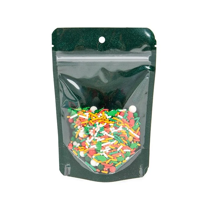 Standbodenbeutel Transparent/Glitzerndes Grün 10,2x6x15,2 cm (100 Stück) [ZBG2GLGR]