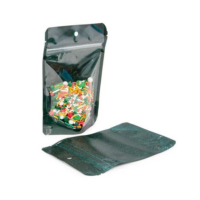 Standbodenbeutel Transparent/Glitzerndes Grün 10,2x6x15,2 cm (100 Stück) [ZBG2GLGR]