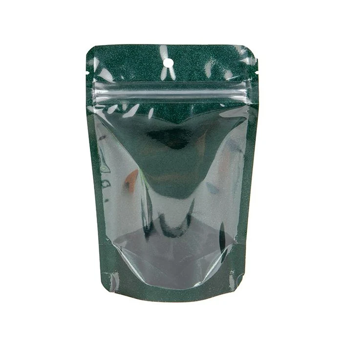 Standbodenbeutel Transparent/Glitzerndes Grün 10,2x6x15,2 cm (100 Stück) [ZBG2GLGR]