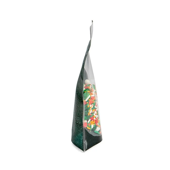 Standbodenbeutel Transparent/Glitzerndes Grün 10,2x6x15,2 cm (100 Stück) [ZBG2GLGR]