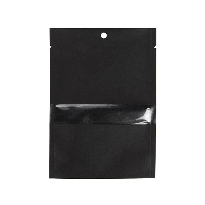 Kraft-Klappenbeutel-Schwarz Umweltfreundlich 10,2x15,2 cm Verschließbar mit Fenster (100 Stück) [KHS46BKW]