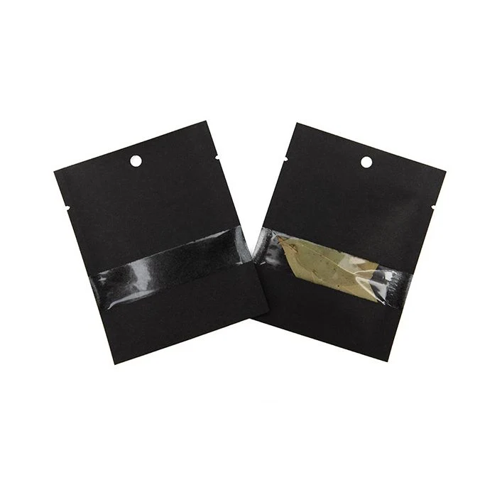 Kraft-Klappenbeutel Schwarz Umweltfreundlich 7,6x10,2 cm Verschließbar mit Fenster (100 Stück) [KHS34BKW]